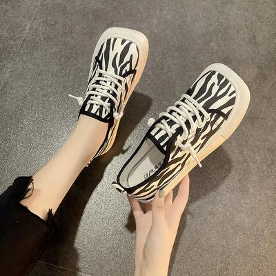 Леопардовые туфли-платформы Женские 2025 Весна и Осень Новые Ретро Клетчатые На плоской подошве Квадратный носок На шнуровке Женские туфли