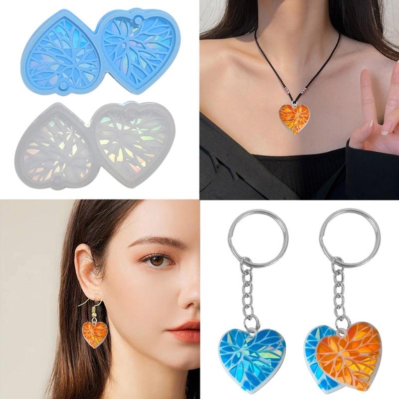 DIY Earring Holographic Silicone Mold Crystal Epoxy Resin Mold Heart Pendants Jewelry Making Casting Mold Decoration