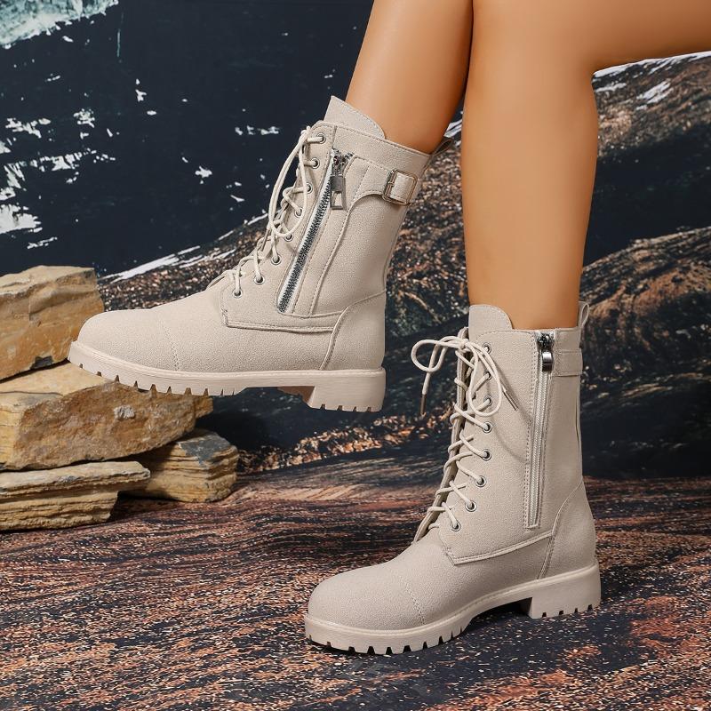 Замшевые ботильоны на блочном каблуке, осенние новинки, круглый носок, шнуровка спереди, боковая молния, мягкая подошва, нескользящие ботильоны с коротким голенищем