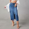 Women's Split Denim Skirt Women's High-waisted Washed A-line Skirt MIDI Skirt