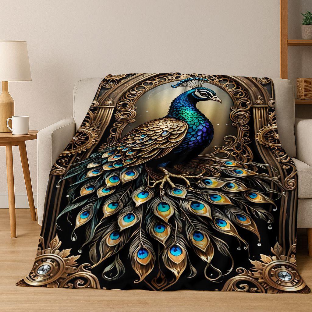 3D Colorful Peacock Romantic Birds Dream Flannel Blanket,Cozy Soft Throw Blanket for Home Bedroom Bed Sofa Picnic Cover Gift Kid