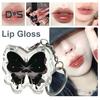 Solid Lip Gloss with Butterfly Keychain Long-lasting High Pigment Moisturizing Hydrating Mirror Water Lip Tint Stain Glaze Women Girls Lipstick