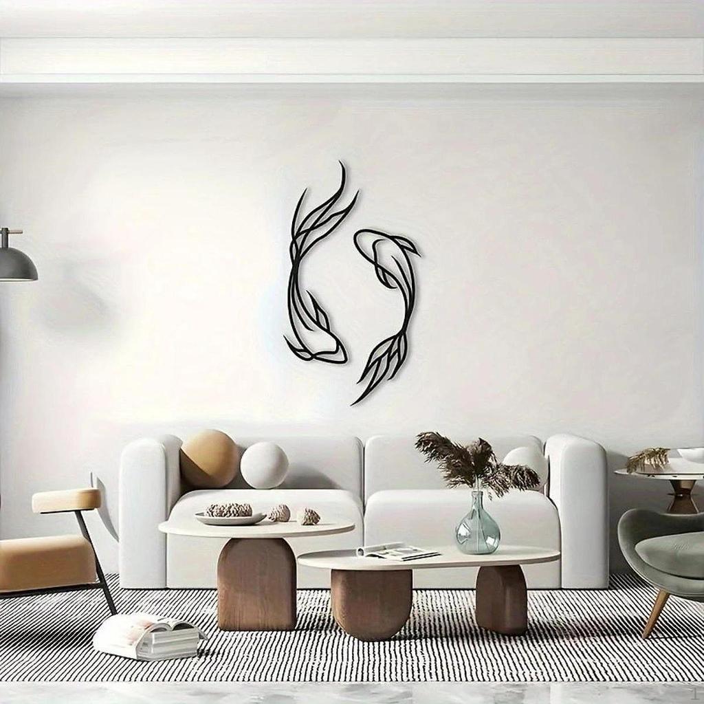 2 Металлические настенные скульптуры Кои, Декор, Креативные подарки, Абстракция, Подвески, Минималистичная линия