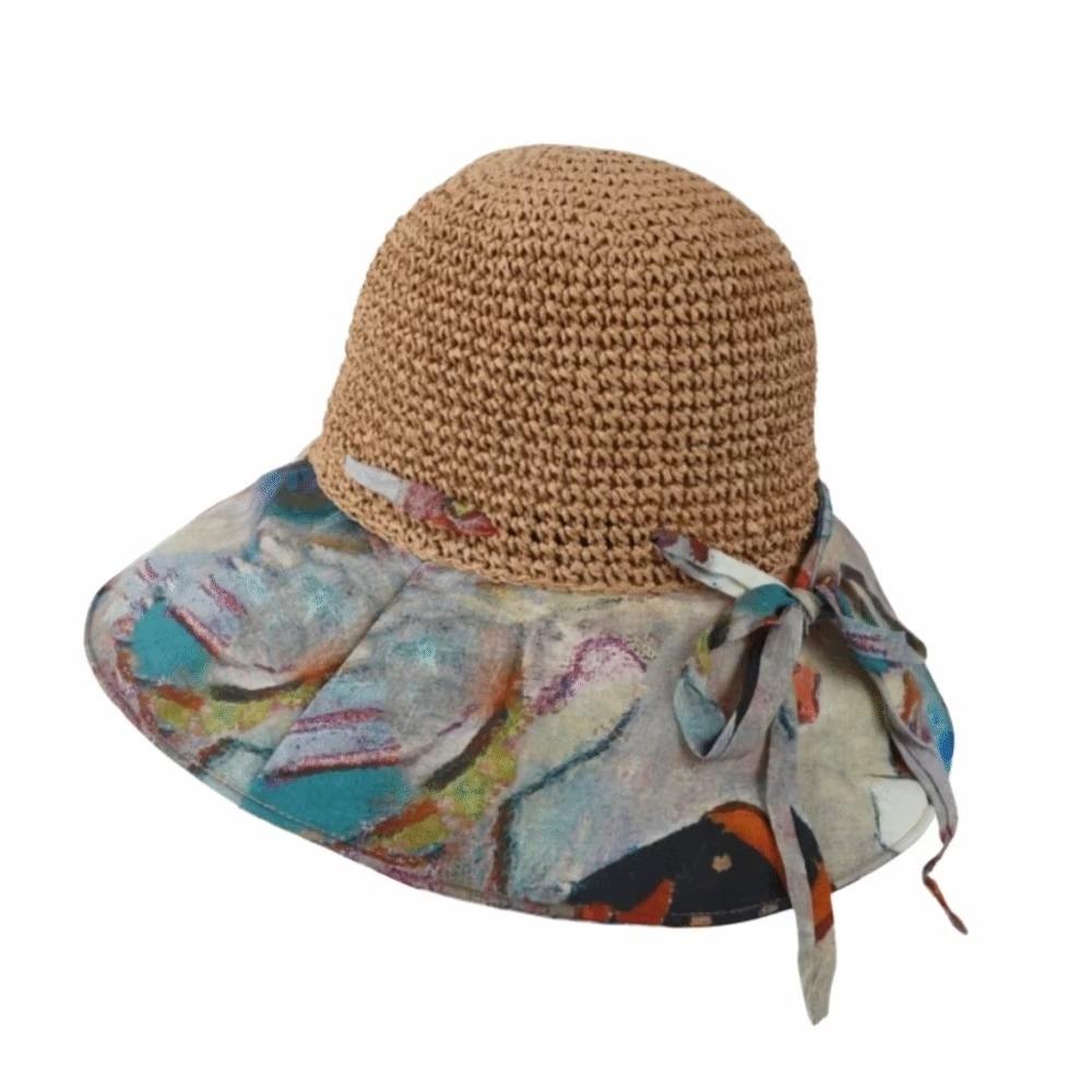 Foldable Large Brim Straw Hat Large Brim Sunshade Hat Ethnic Style Beach Hat  Beach