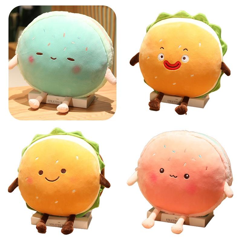 Cartoon Hamburger Plush Cushion With Short Plush Material For Home Decor And Comfort
