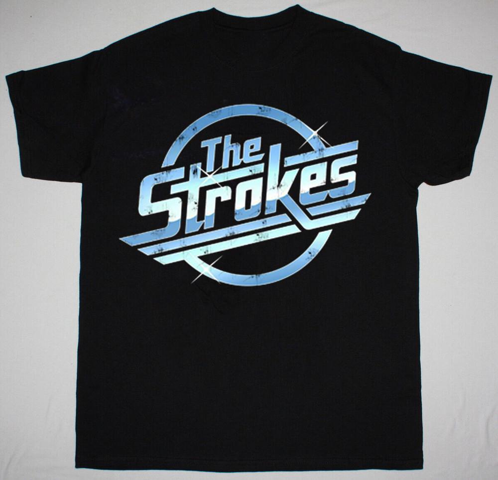 The Strokes Группа Классический Логотип Короткий Рукав Хлопок Черный Все размеры Футболка AG918 Унисекс Футболка