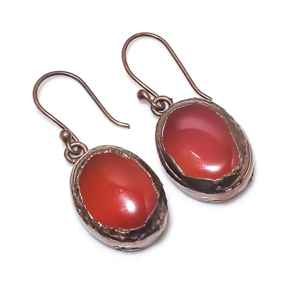 Серьги из сердолика с гальванопокрытием медью, Ювелирные изделия с драгоценными камнями ручной работы, Подарки для жены, Совершенно новые серьги