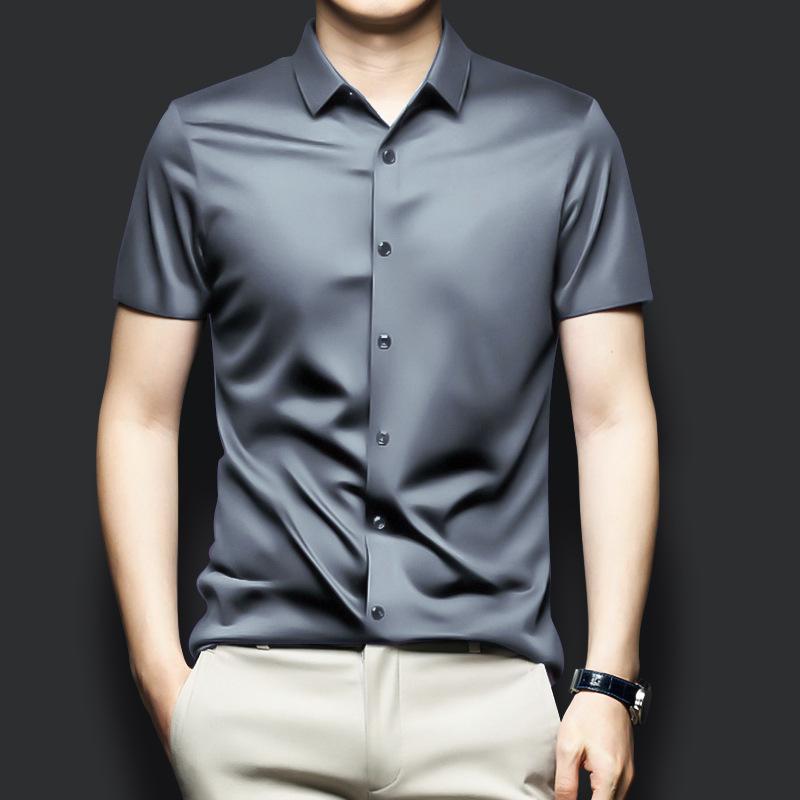 Мужская деловая рубашка с коротким рукавом из ледяного шелка, не мнущаяся