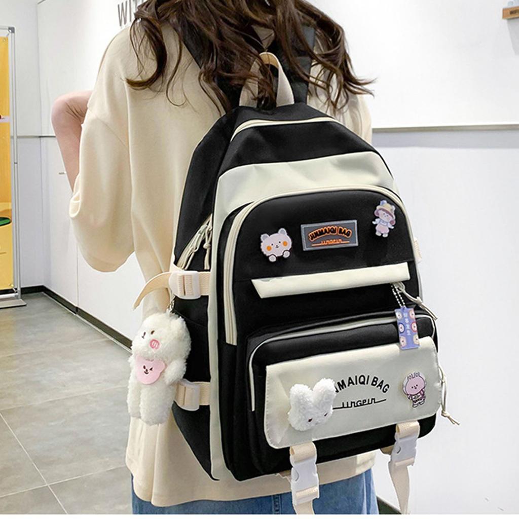 Комплект школьных сумок для девочек, милый легкий рюкзак для учеников средней школы, женский дорожный рюкзак с подвеской в виде медведя
