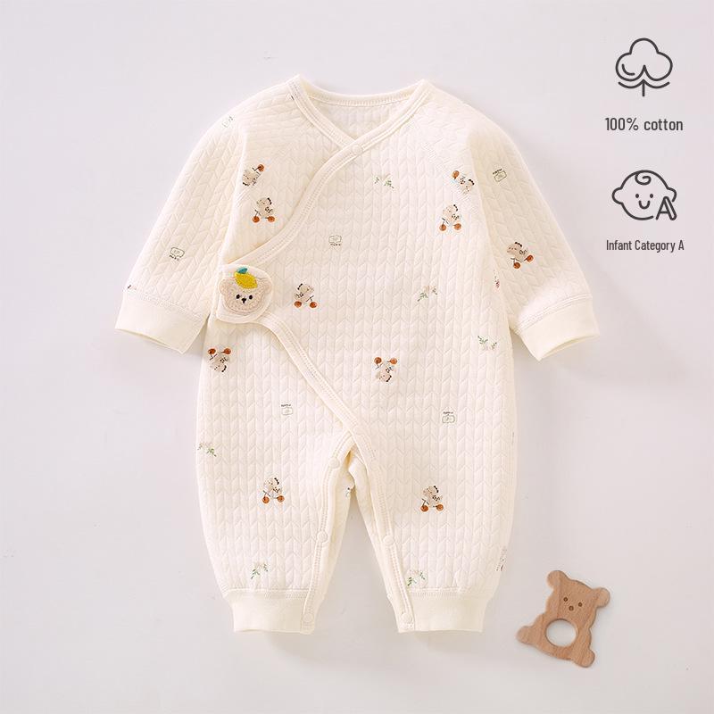Cozy Air Cotton Baby Romper - Long Sleeve, Side Snap, Boneless Crawling Suit for Newborns - Perfect for Autumn & Winter Outings