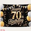 2D Happy 70th Birthday Backdrop Black Gold Ribbon Party Decoration