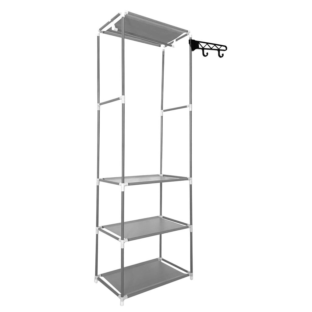 Nyana Home Static Dressing Wardrobe 170x55x35cm 3 Shelves 1 Top Bar 1 Side Hanger