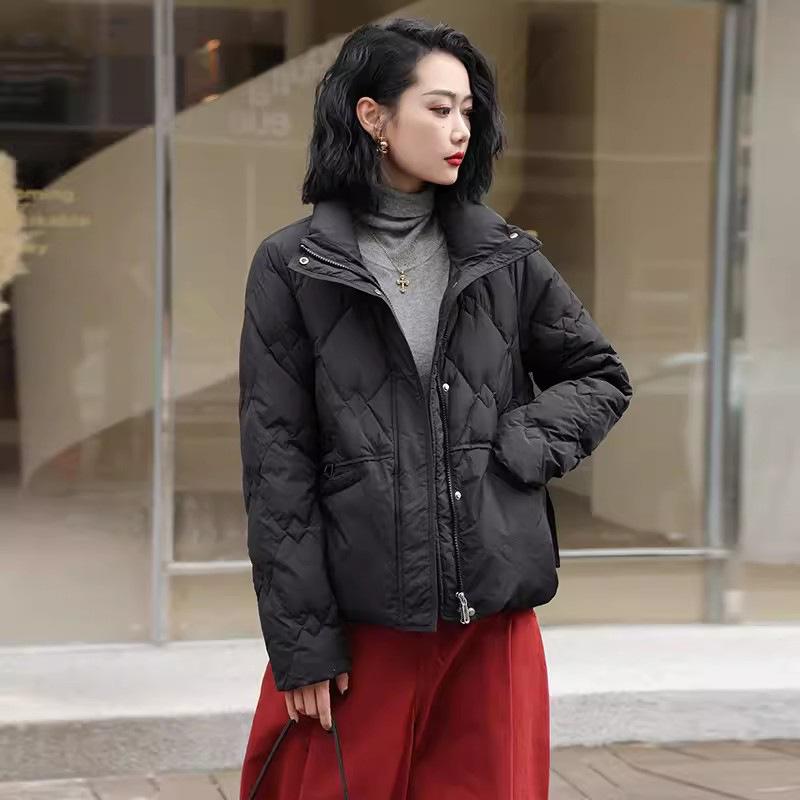 Короткая куртка-стойка с воротником-стойкой, женская, зимняя, 2024, модный дизайн, чувство, маленький человек, литературный и тонкий белый утиный пуховик, прилив
