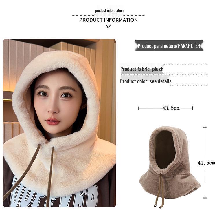 Korean Style Women's Furry Shawl Hat with Integrated Scarf and Ear Protection - Warm Autumn/Winter Plush Accessory
