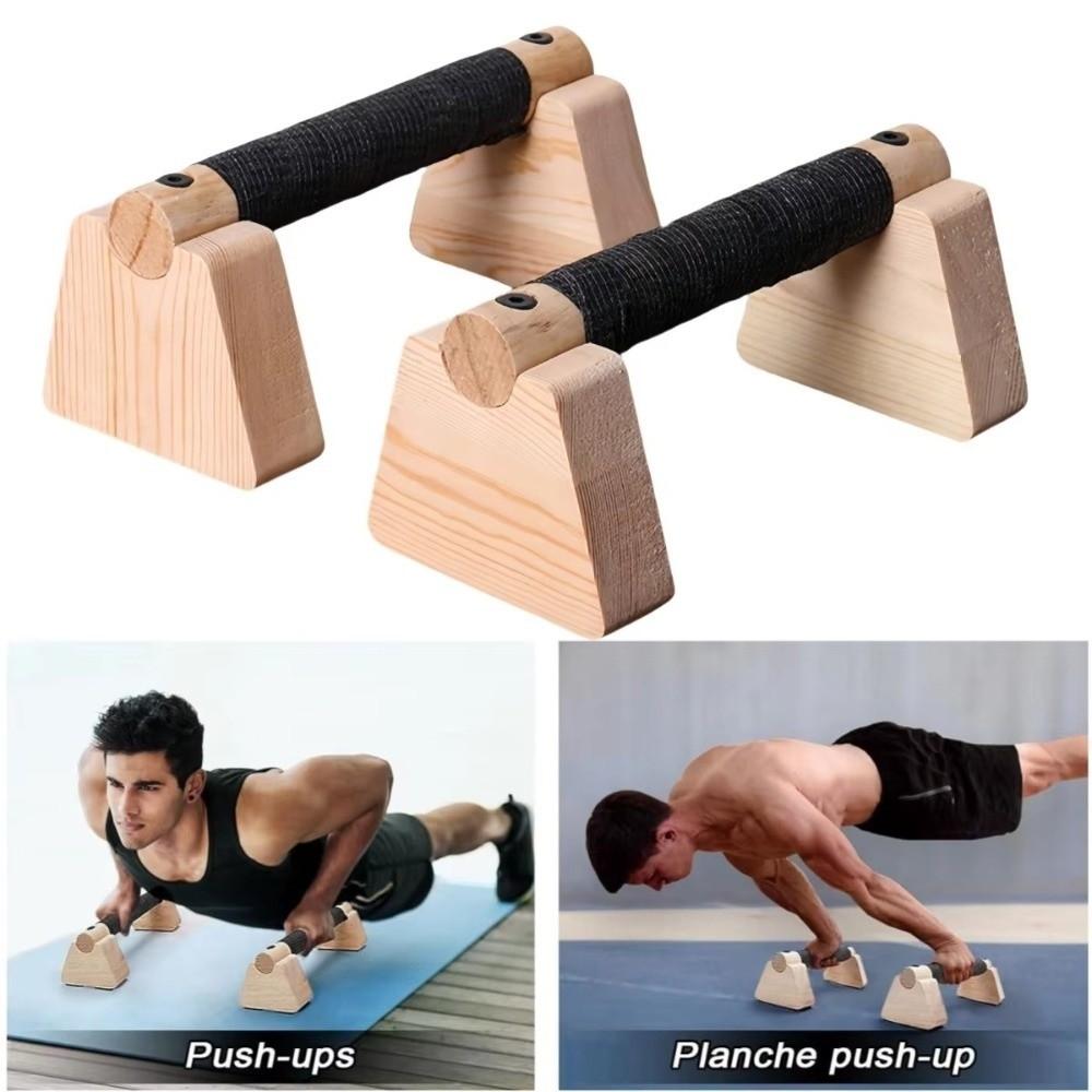 1 Pair Non-slip Parallettes Bars Solid Wood Bracket Push-up Stand Wooden Push Up Bar  Gymnastics