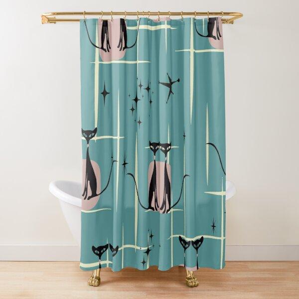 Шторка для душа Mid Century Meow Ретро Атомик Коты Шторка для душа Кити Животное Винтажный Декор Ванной Комнаты Тканевая Шторка С Крючками