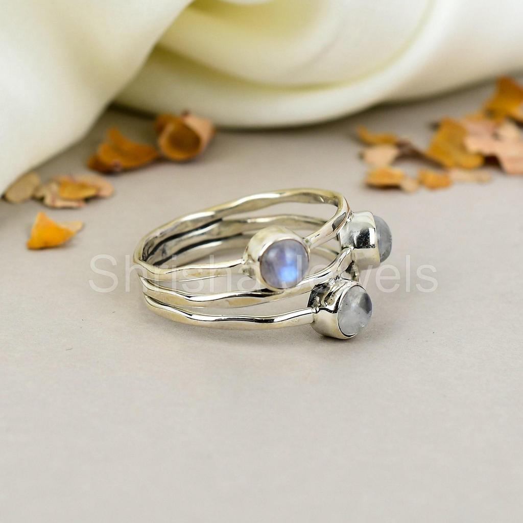 Кольцо ручной работы из стерлингового серебра 925 пробы с круглым радужным лунным камнем для женщин