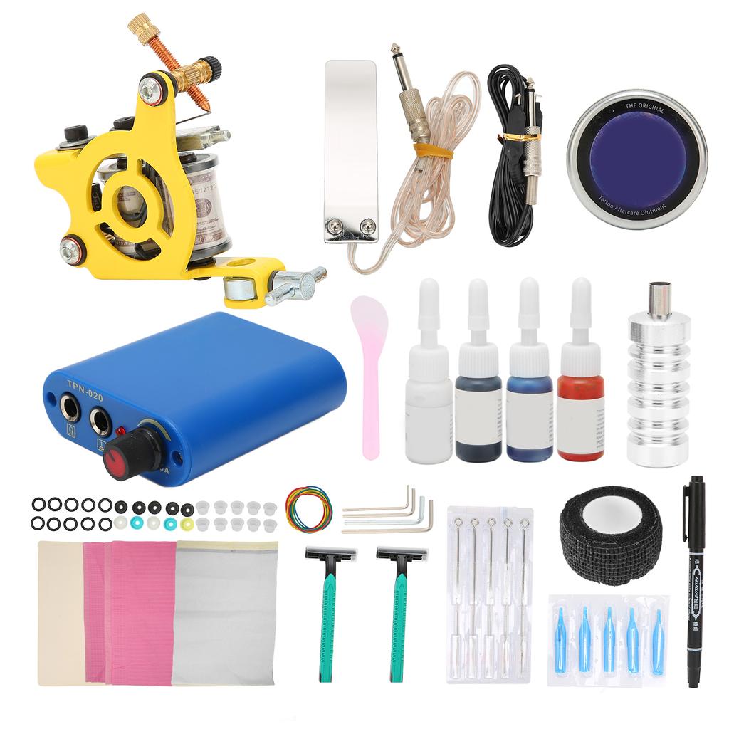 Coil Tattoo Machine Kit Power Power Supply Foot Pedal Practice Skin Beginner Tattoo Tool Set