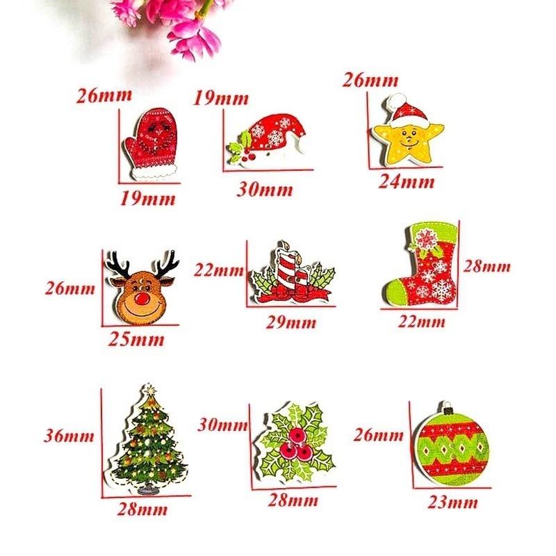 50Pcs/Bag 2-Holes Mix Christmas Star, Wood Christmas Decorative Buttons Scrapbook