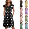 Women's Round Neck Summer Fly Sleeve Casual Printed Loose Button Pocket Midi Dresses