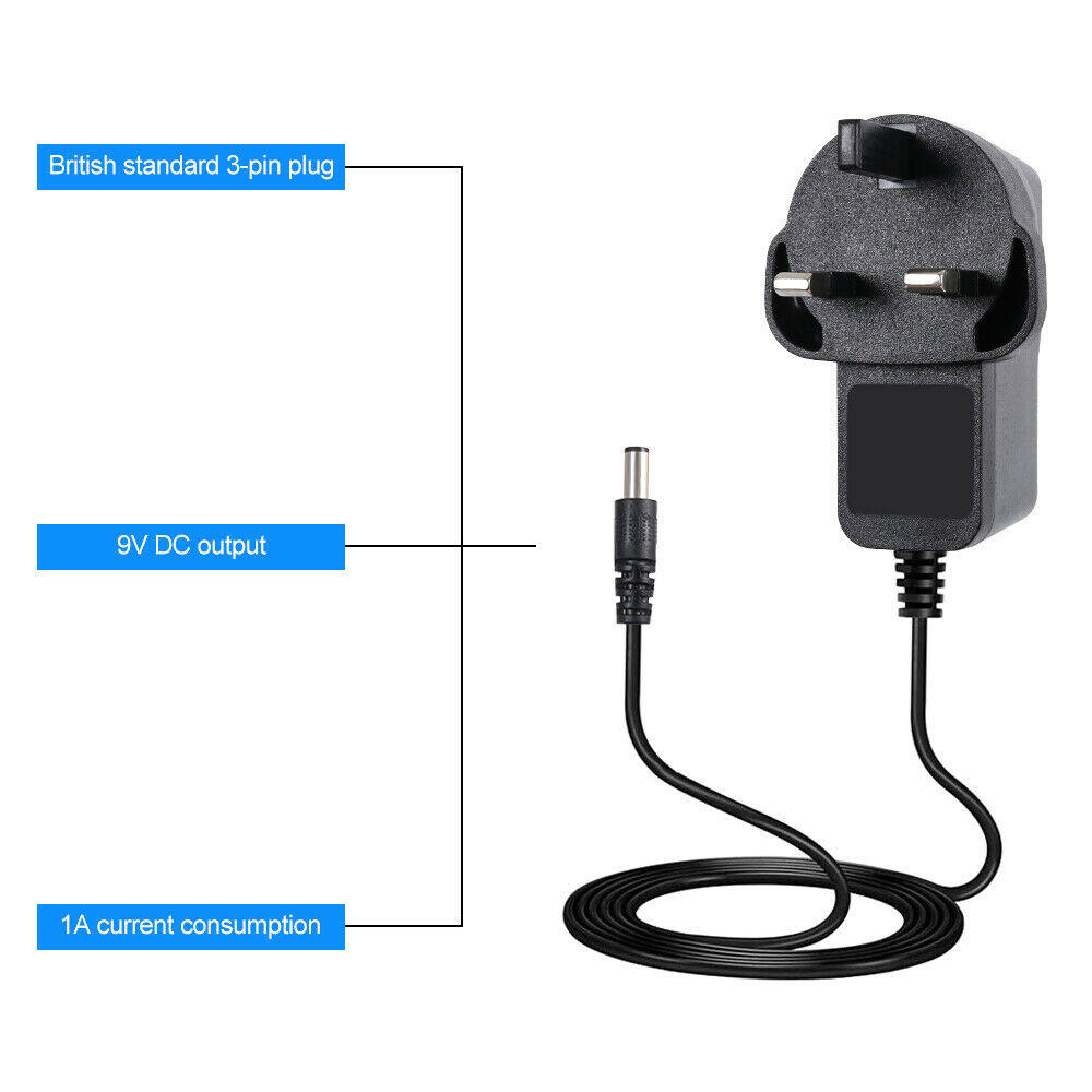 AC/DC 9 В, британская вилка, адаптер питания, преобразователь заряда, универсальный 9 В 1 А, 5,5x2,1 мм