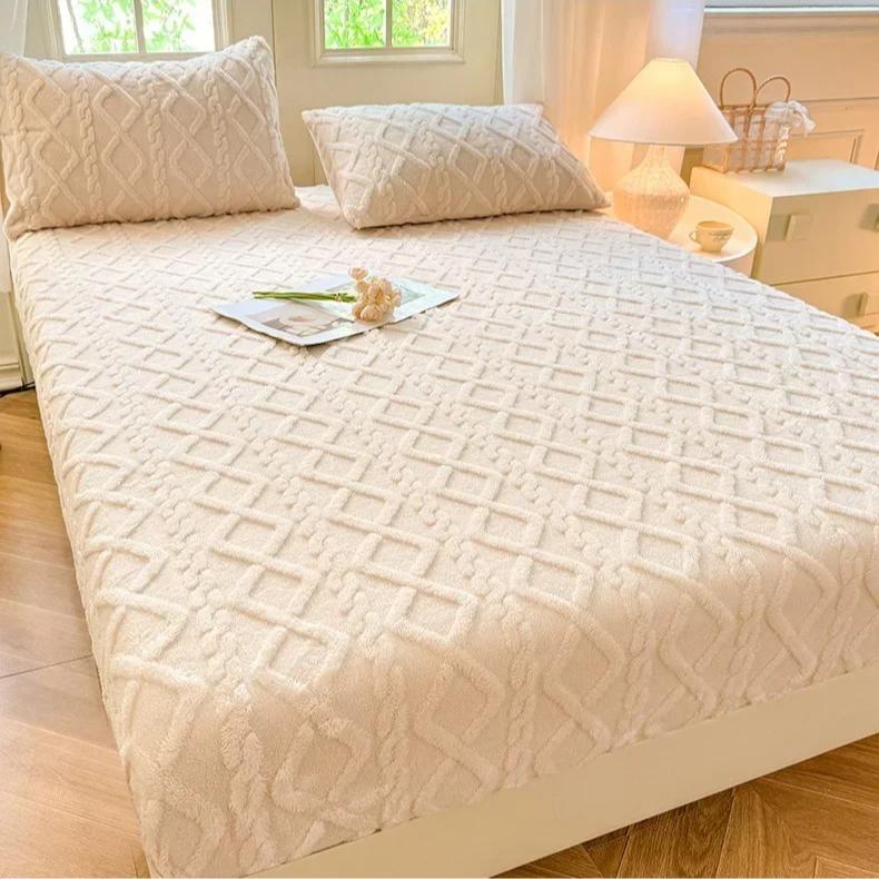 1 шт. Фланелевая флисовая простыня для зимы, теплая, для дивана-кровати, двуспальная, из кораллового флиса, пушистая, на резинке, для двуспальных кроватей, простыни