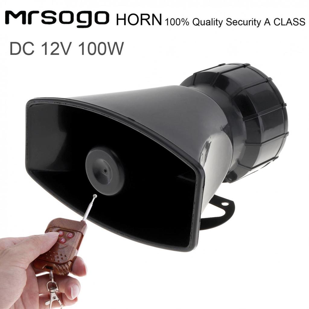 1Pcss 12V 100W 7 Sounds Loud Car Warning Alarm Police Fire Siren Horn Speaker with Remote Controller