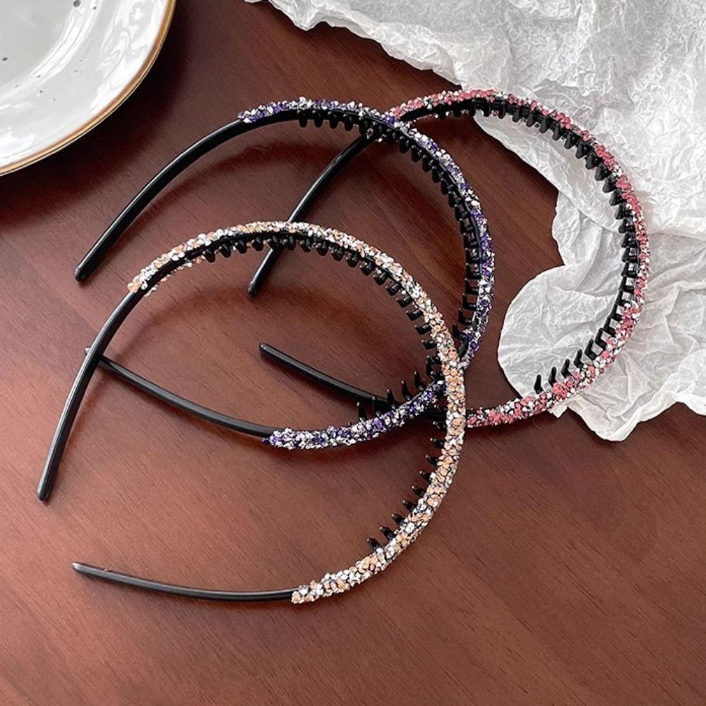 Shiny Rhinestone Headband with Toothed Hair Hoop Vintage Thin Hairband Girl