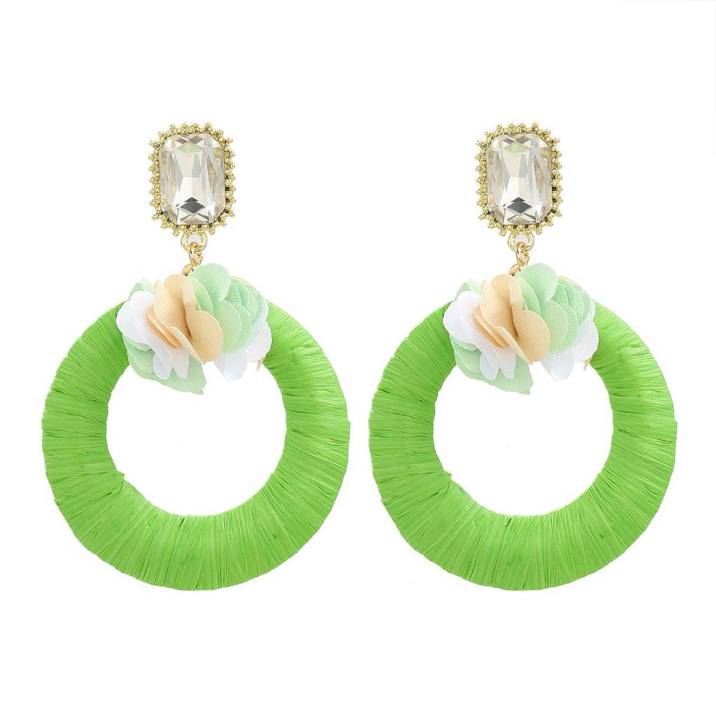 Элегантные круглые серьги из рафии в европейском и американском стиле