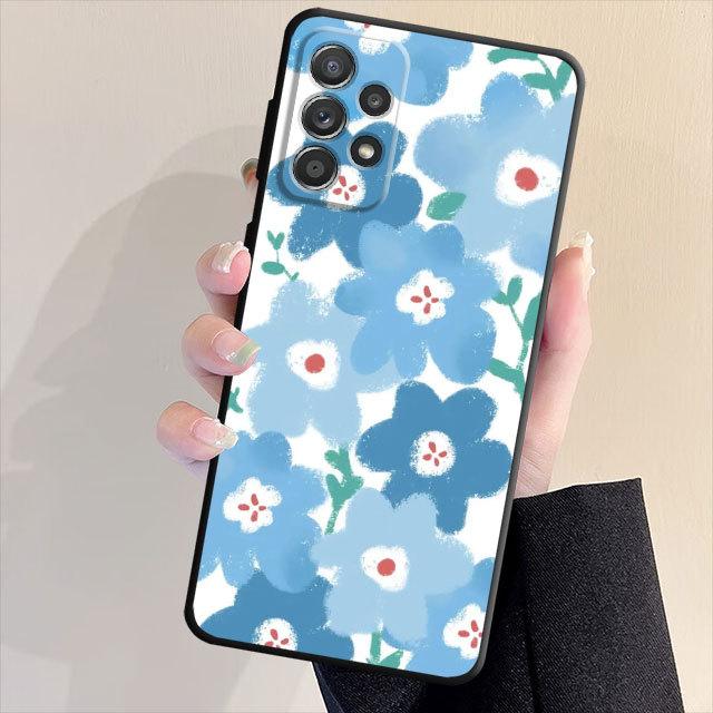 Роскошный чехол для телефона с мягкой задней панелью черного цвета для Samsung Galaxy A33 A32 A21s A53 A22 A71 A31 A51 A13 A23 A72 A52 A11 с милым цветочным принтом
