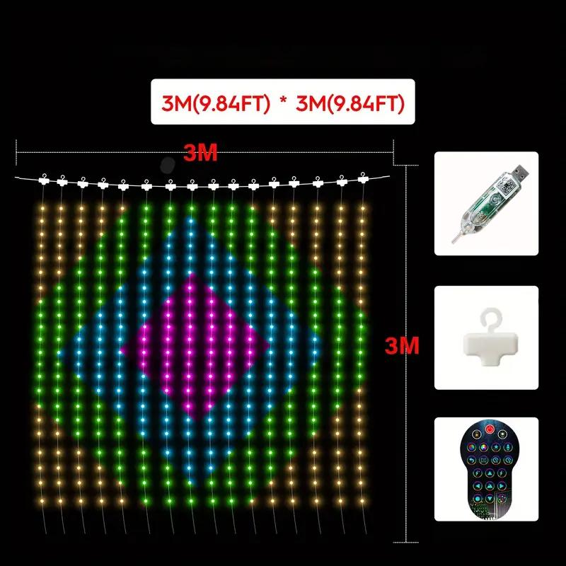 Умные гирлянды-шторы 400LED, гирлянда-штора, приложение, светодиодная гирлянда, RGB, гирлянды-феи, DIY, изменение цвета под музыку, дисплей для украшения окна, спальни