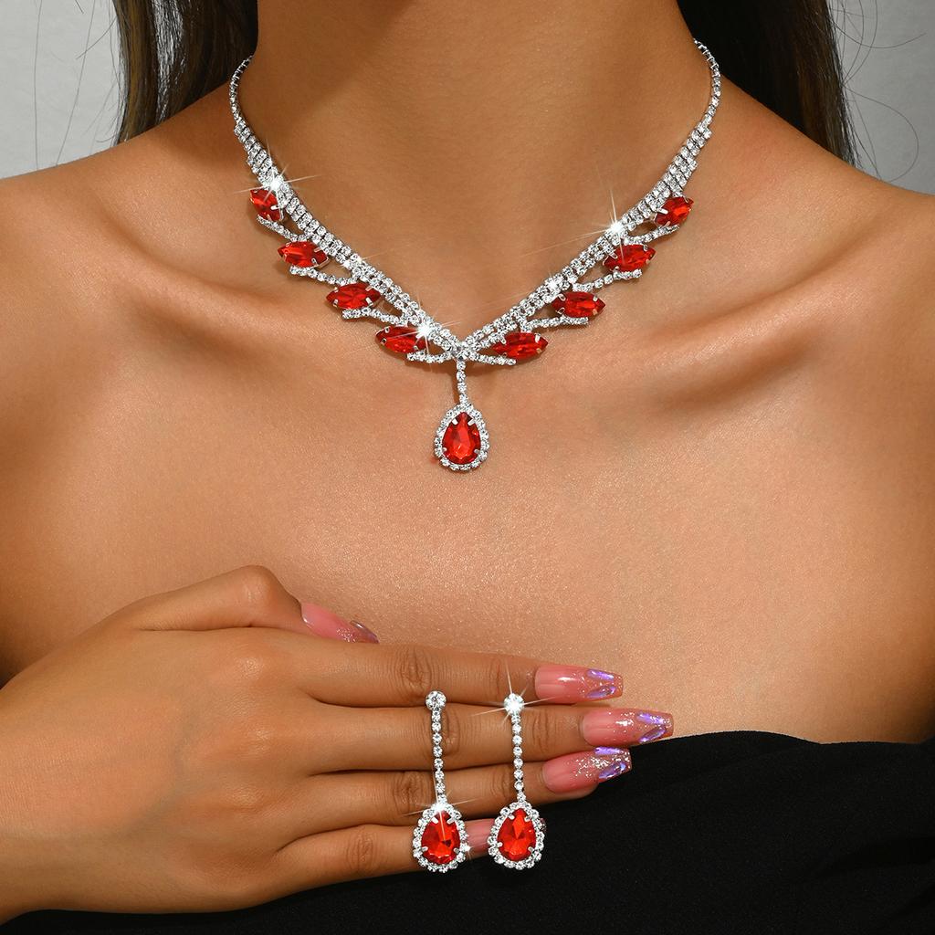 Luxury Flash Diamond Super Beautiful Necklace Earrings Set Jewelry Set