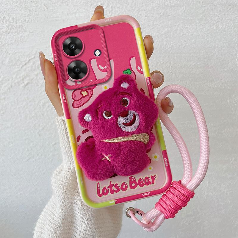 KEYSION Милый 3D мультяшный плюшевый чехол для Realme Note 60 с ремешком, силиконовый противоударный чехол для телефона OPPO Realme Note 60