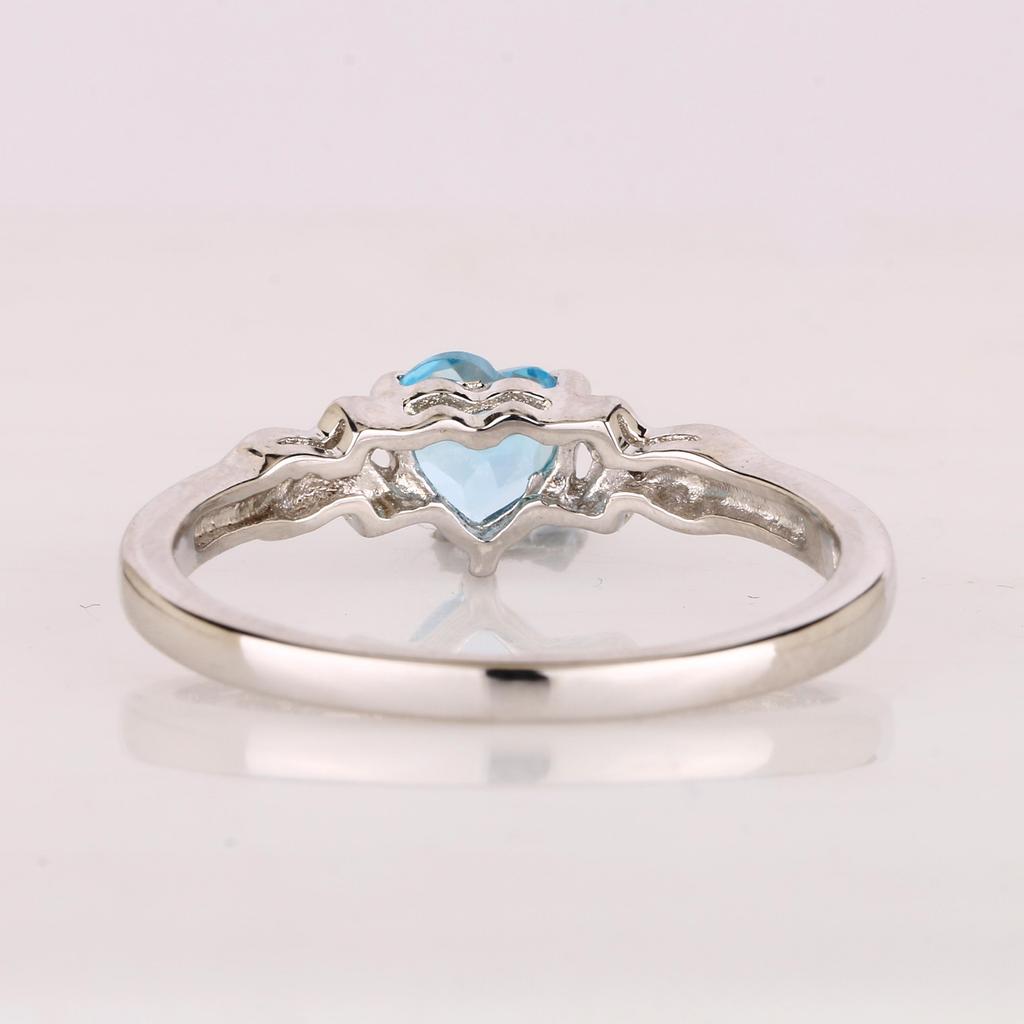 925 Sterling Silver Swiss Blue Topaz Heart Ring Diamond Accent Rhodium Plated Women Jewelry Size 8.75