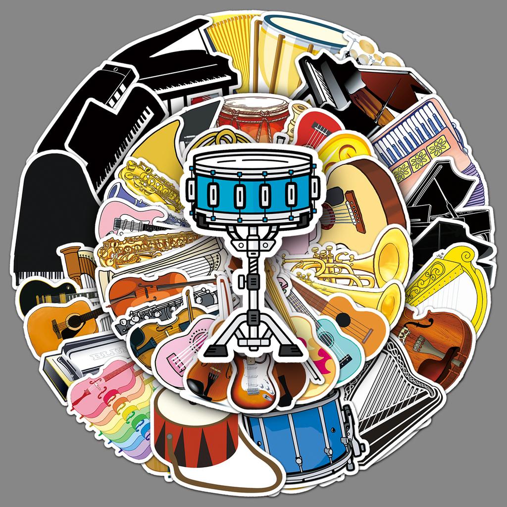 50 Musical Instruments Doodle Cartoon Violin Piano Gauze DIY Skateboard Mobile Suitcase Stickers Waterproof