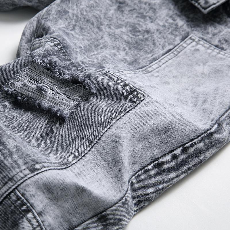 2024 Новые джинсы Amazon Европейские и американские персонализированные модные сращивающиеся прямые мужские брюки