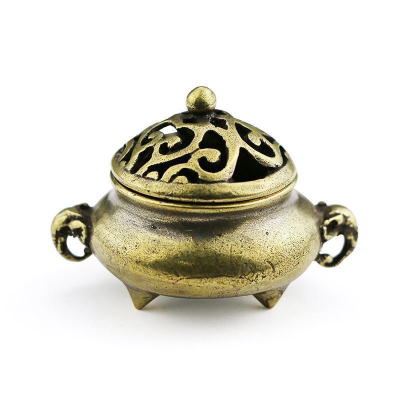 Lucky Home Decoration for Incense Gold Copper Disc Censer Brass Incense Burner Incense Seat Indoor Household Decoration Desktop