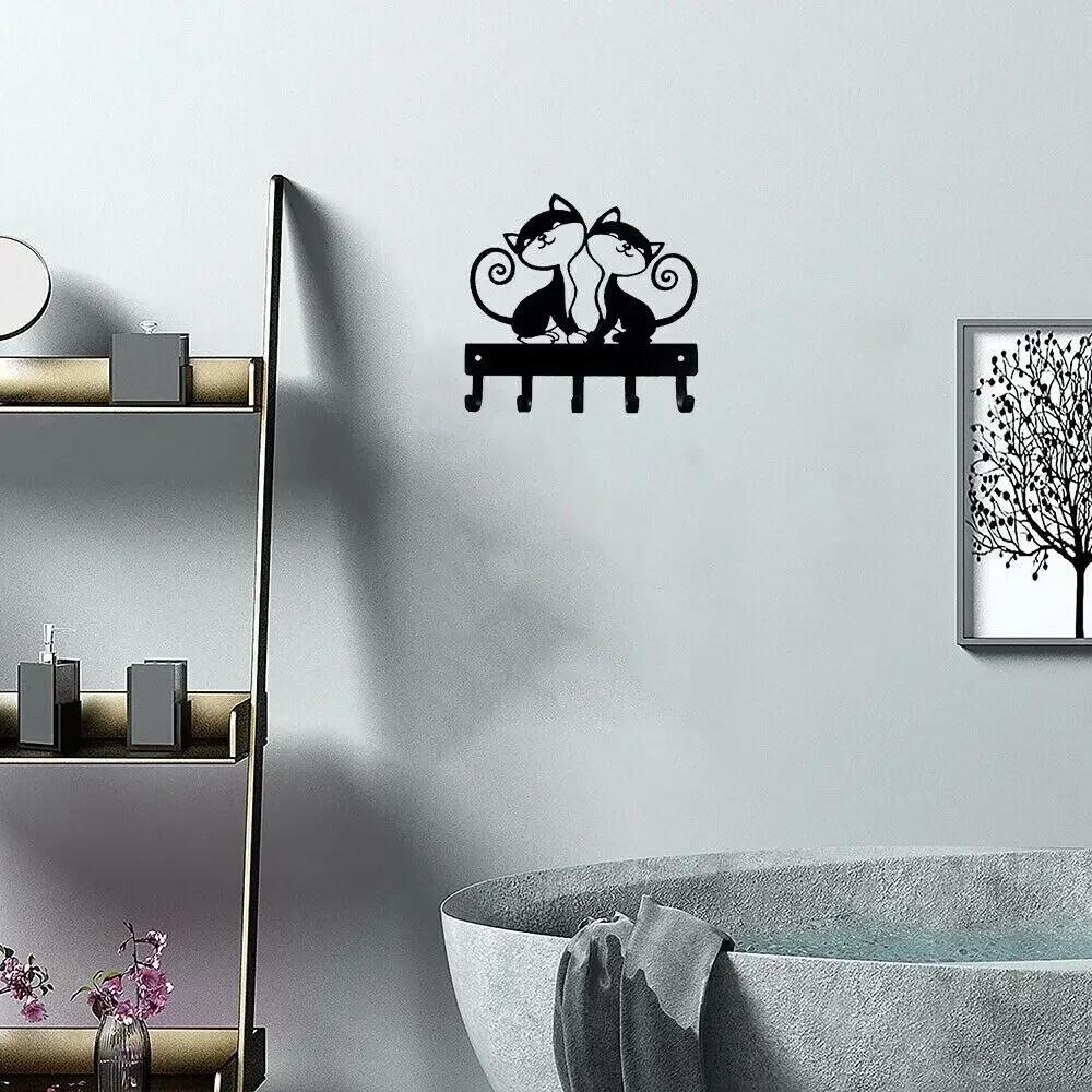 Twin Cats Key Rack Wall Mounted Hook Up Artwork Shape Decoration Accessories Practical and Stylish Home Decor Solution