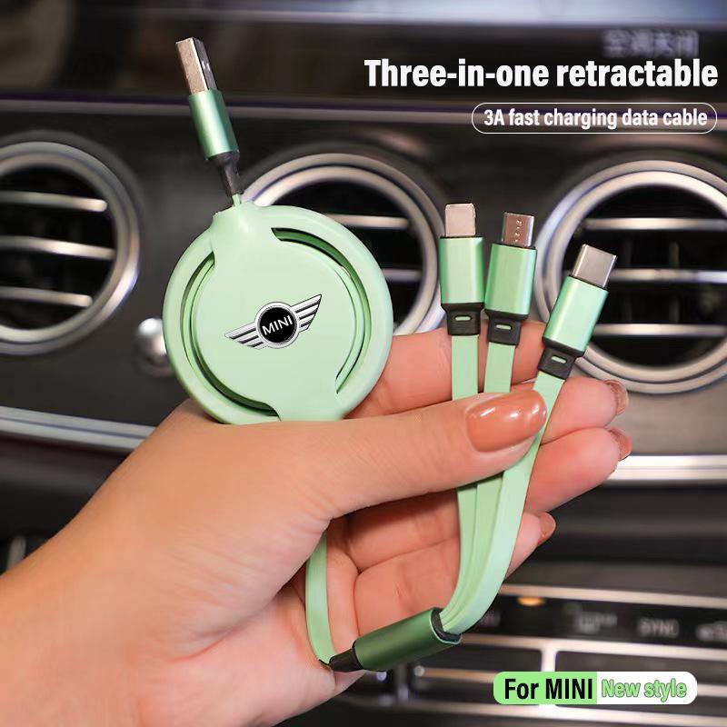 3 In 1 Retractable Data Cable USB Car Charger Head Auto Accessories For Mini Cooper One JCW F54 F55 F56 F57 F60 R50 R52 R55 R57 69sd