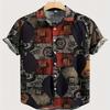 Men's Casual Button Up Shirt with Abstract Geometry and Letter Pattern Printed Short Sleeved Fashion Casual Summer Wear Polyester Fabric