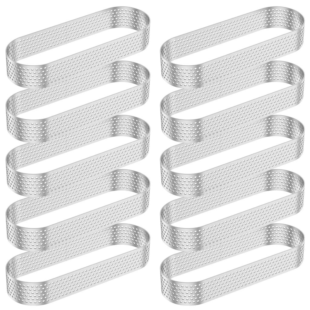 12Pcs Oval Muffin Tart Rings Stainless Steel Porous Tart Ring Perforated Cake Mousse Mold Cookies Cutter Pastry Quiche Mold Tool