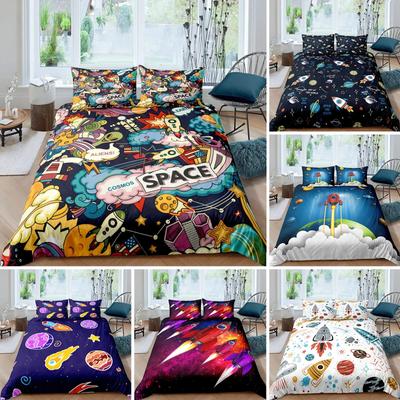 Комплект постельного белья «Ракета» King Size, комплект постельного белья «Космический корабль», микрофибра, космический корабль, звезды, планета, мультяшный стиль, пододеяльник