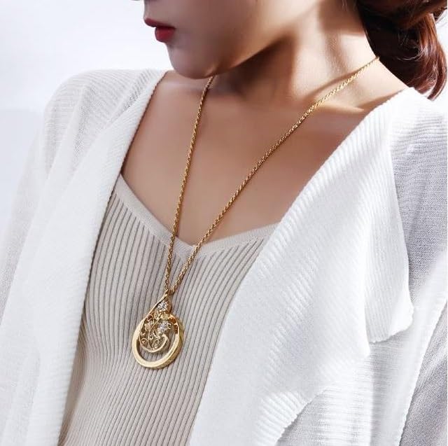 Подвеска-лупа с блестящими стразами и роскошным цветочным ажурным узором (Серебряный)