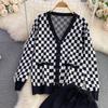 Осенне-зимний винтажный вязаный свитер в клетку, комплект из 2 предметов, женский спортивный костюм, однобортный пиджак, пальто + брюки до щиколотки, наряды