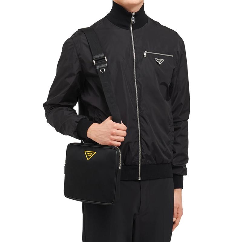 Prada Yellow Logo Nylon Shoulder Bag Men's Black