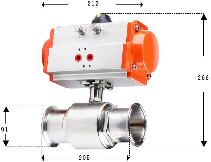 19-108mm Pipe 1.5" 2" -4" Tri Clamp 304 316L Stainless Steel Sanitary Ball Valve With Pneumatic actuator Homebrew