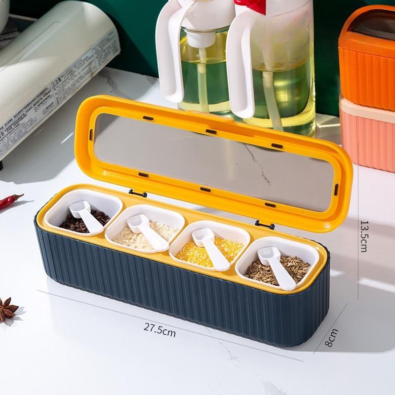 4 в 1 коробка для приправ с ложкой, банка для специй, многосекционные банки для соли, перца, специй, кастрюли, кухонные принадлежности, контейнер для приправ