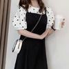 A-line Suspenders Dresses Women Dot T shirt Dress All-match Two Piece Set Dress  Student
