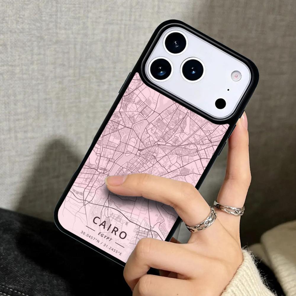Capa Case for iPhone 17 Air 16 Pro Max 15 Plus 11 13 Mini 14 12 Back Phone Cover Ins Travel Country Sketch City Map