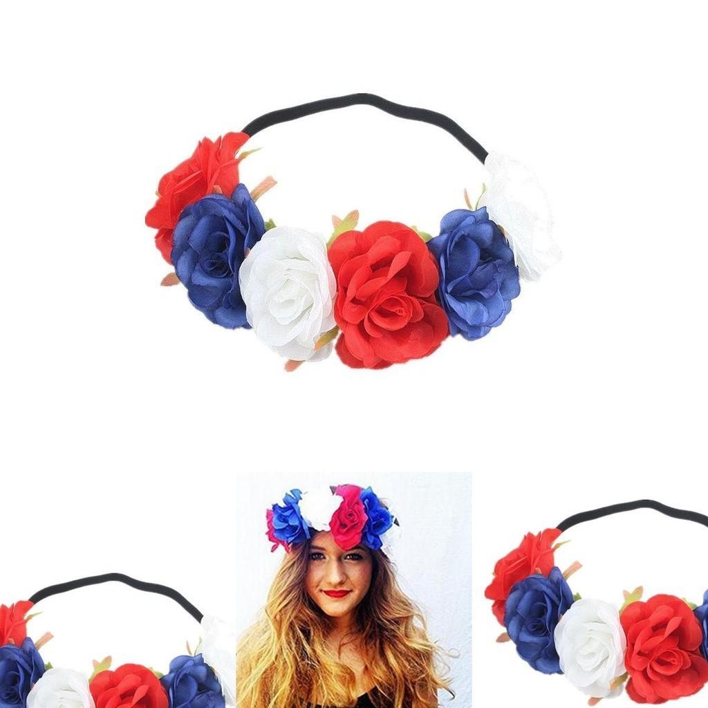 Красно-бело-синий венок из цветов на голову для торжеств, посвященных Юбилею Королевы